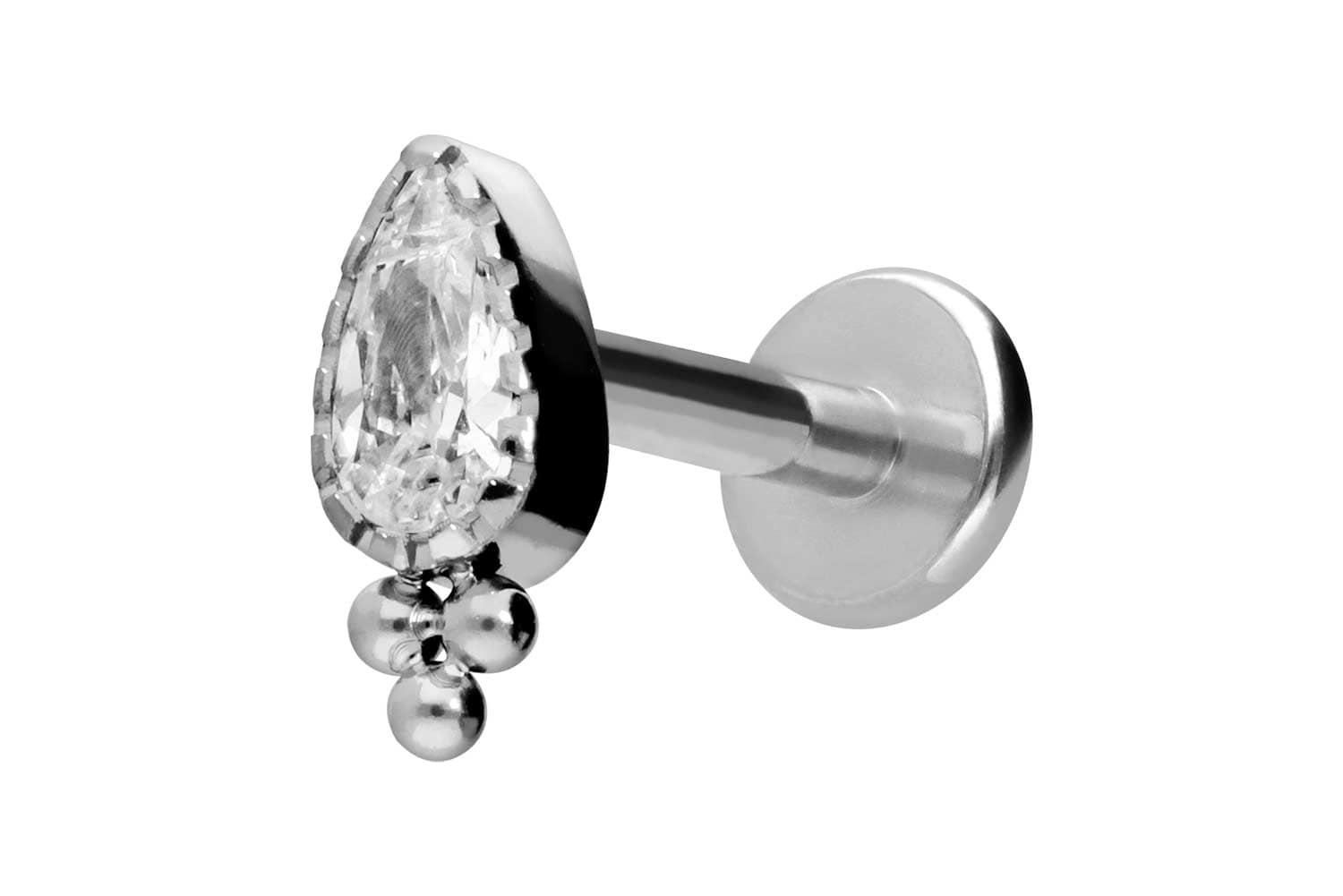Titan Labret Piercing mit Innengewinde KRISTALLTROPFEN + KUGELN